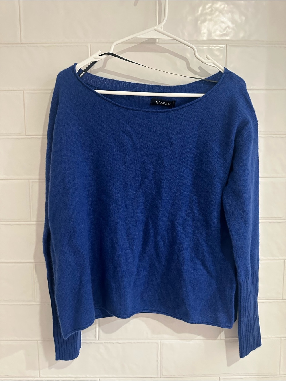 NWT NAADAM 100% Cashmere Boatneck Sweater Royal Blue Boxy Relaxed Small